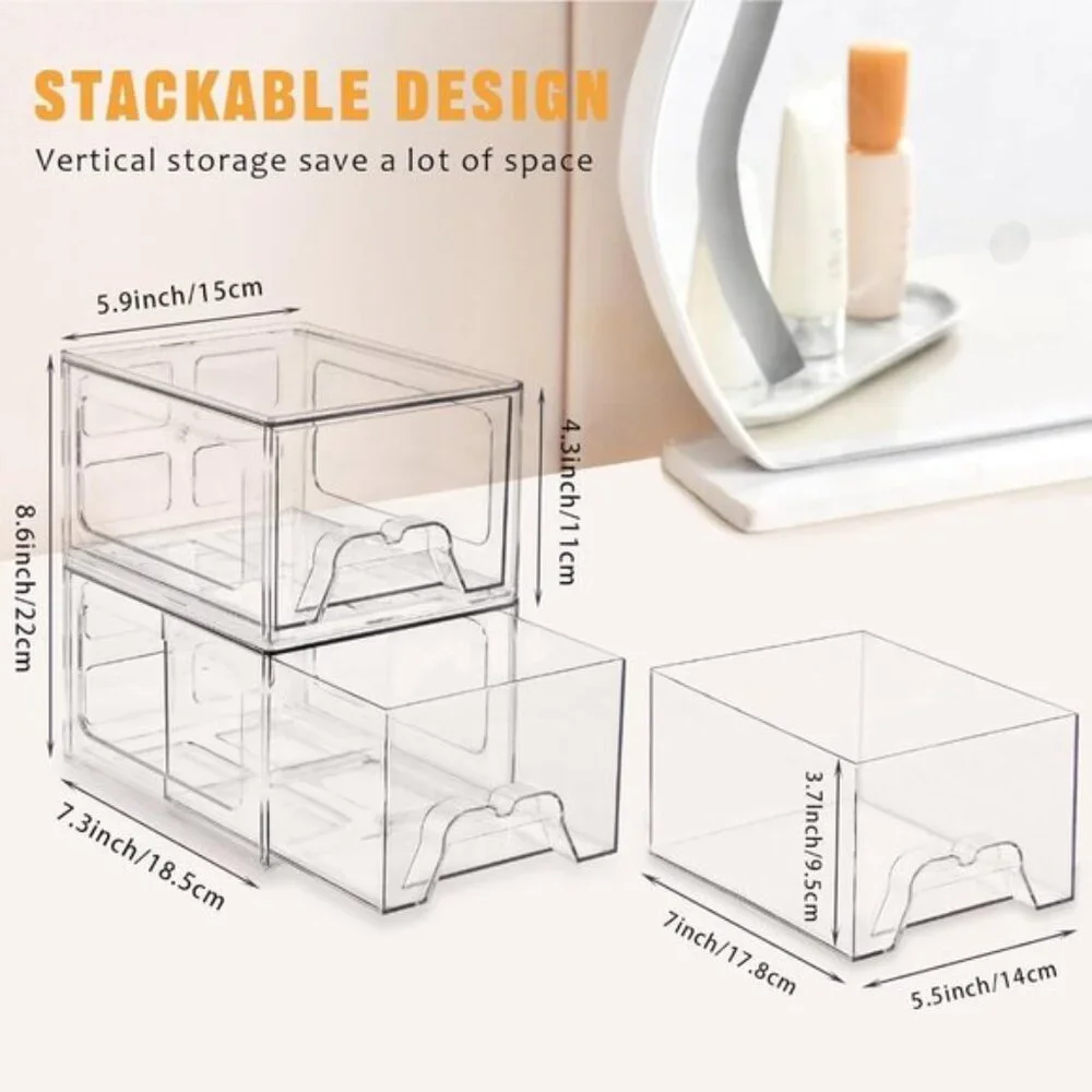 6-Pack Stackable Makeup Organizer, Clear Acrylic Drawers for Vanity & Storage